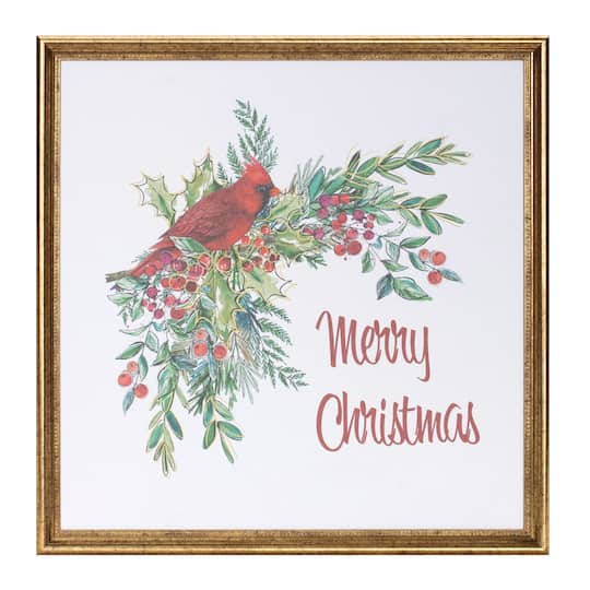 Melrose 16" x 16" Framed Merry Christmas Cardinal Print Wall Décor in Red/White/Green | Michaels®